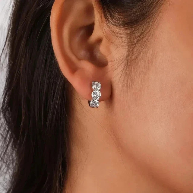2Ct Round Lab Created Diamond Huggie Hoop Earrings 14k White Gold