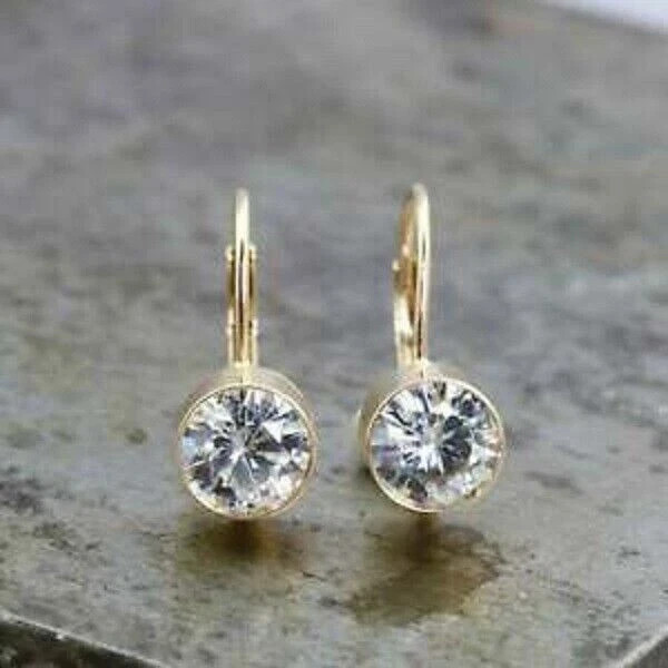 2Ct Lab Created Diamond Bezel Drop/Dangle Earrings 14k Yellow Gold Finish