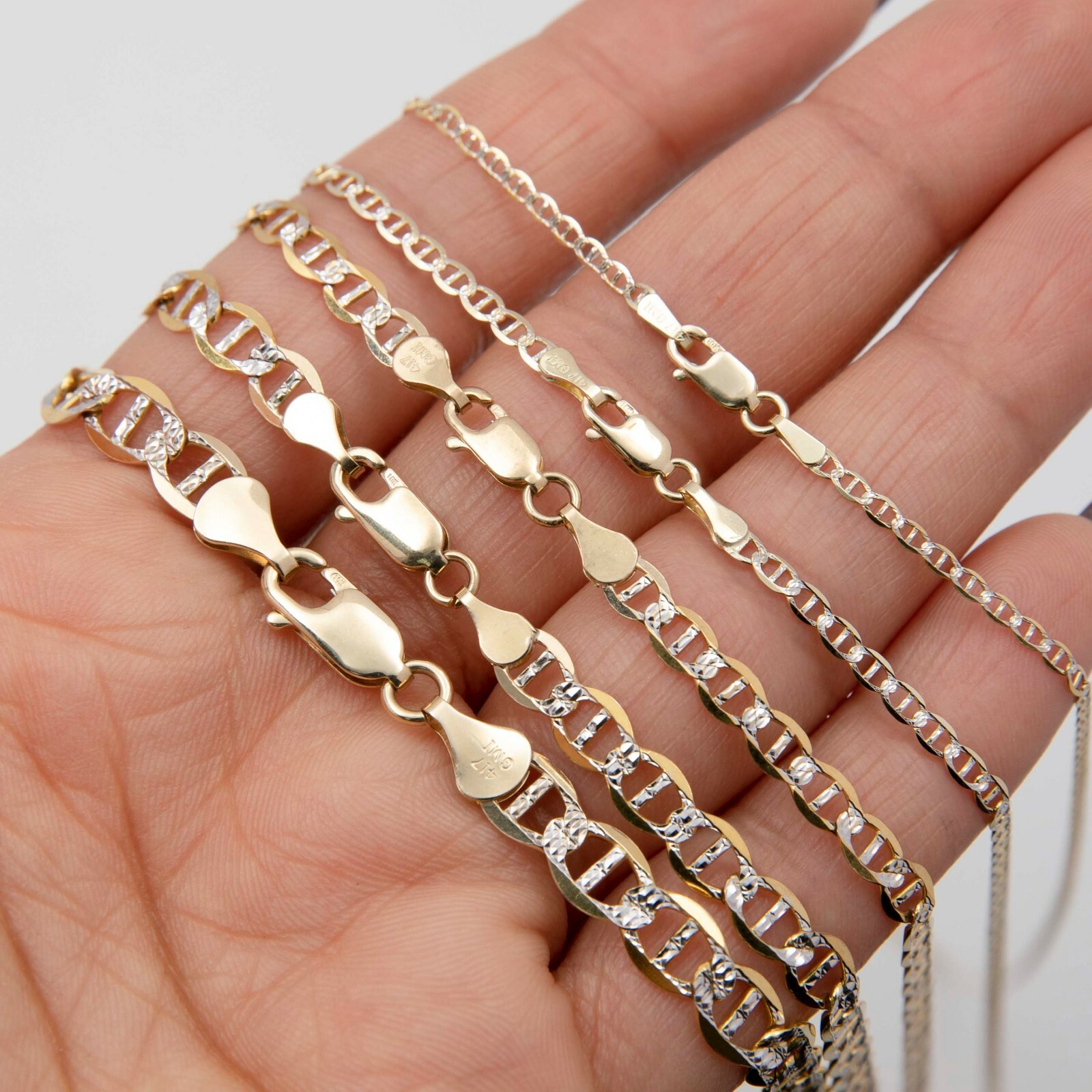Mariner Pave Link Chain Necklace Real 10K Solid Yellow White Gold All Sizes