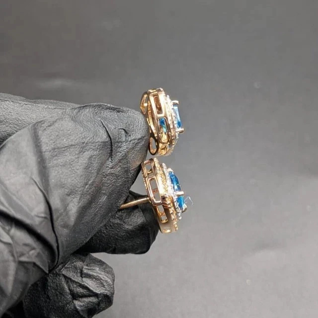 Blue Topaz 2Ct Cushion Cut Lab-Created Women Stud Earring 14K Yellow Gold Plated