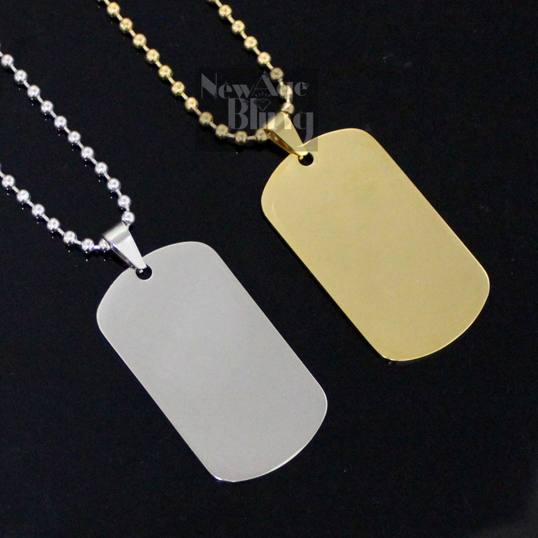 Stainless Steel Dog Tag Military 16″-40″ with 3mm Ball Gold Plated Necklace