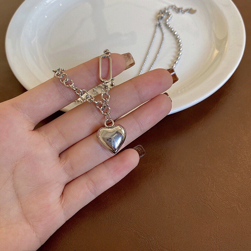 Vintage Handmade 925 Sterling Silver Love Heart Shaped Pendant Necklace