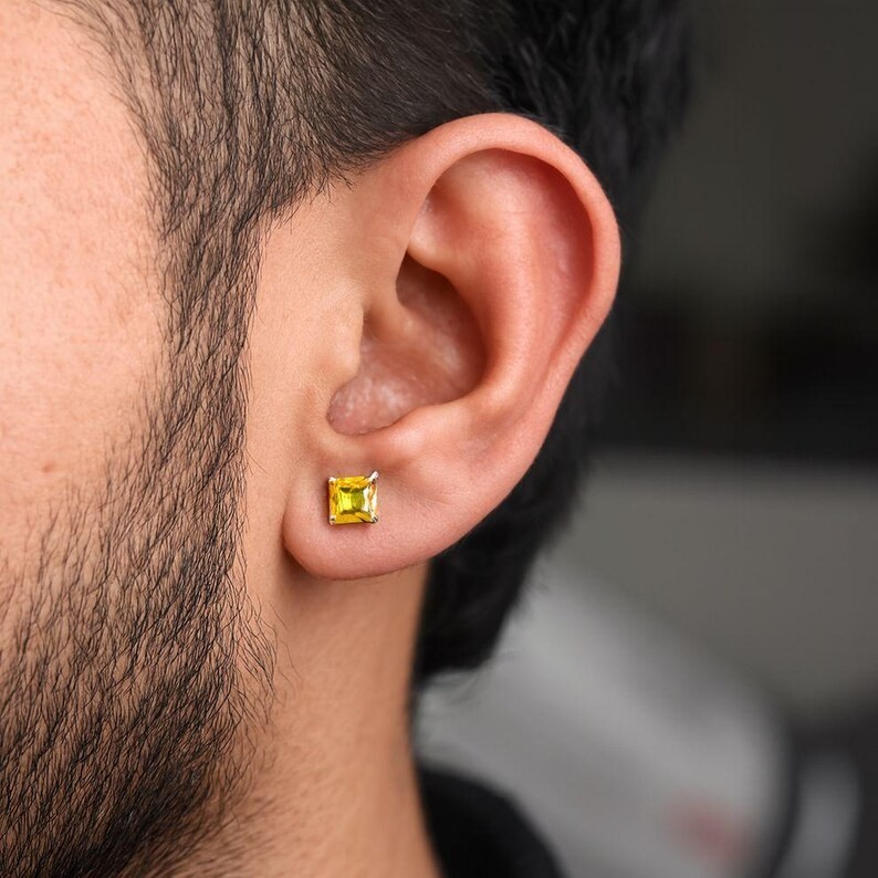 Yellow Square Stud Earrings | 925 Sterling Silver, Minimalist