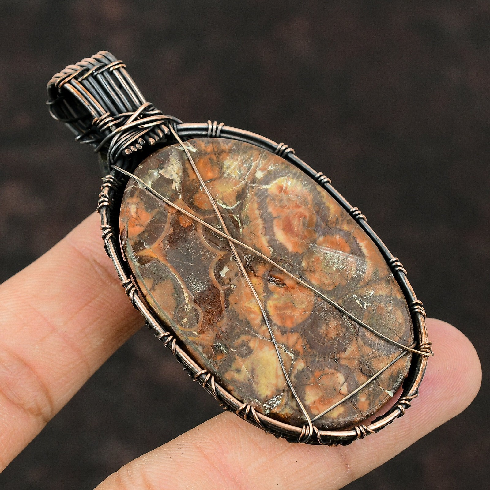 Birds Eye Jasper Gemstone Jewelry Copper Friend Gift Wire Wrapped Pendant 2.99″