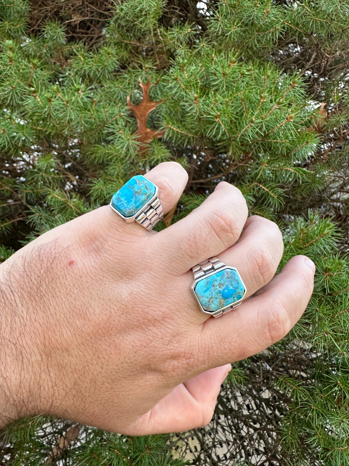 Mens Real Solid 925 Silver Blue Turquoise Natural Native American Gemstone Ring
