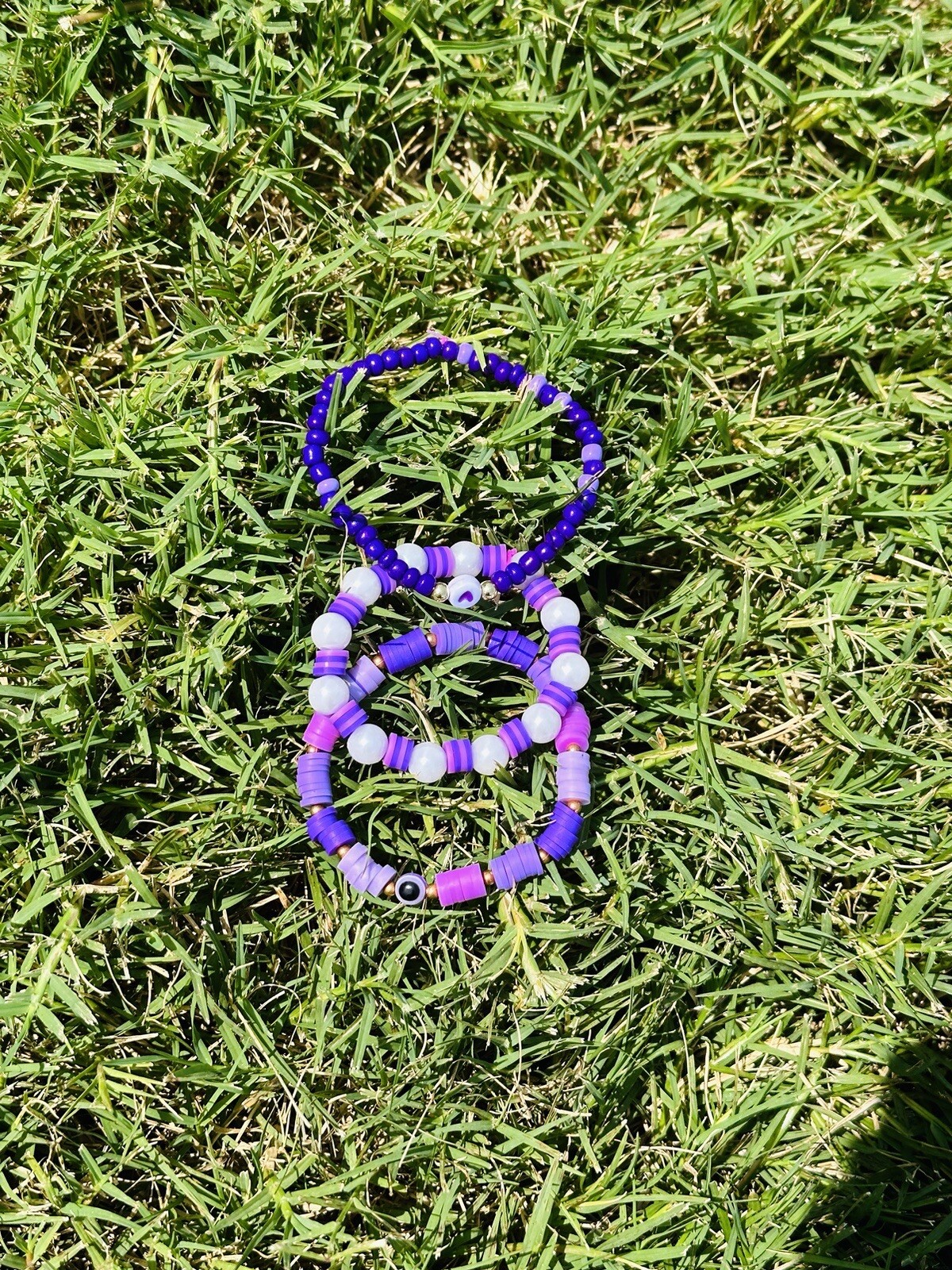 Three Purple Clay Bead Bracelets – Gorgeous