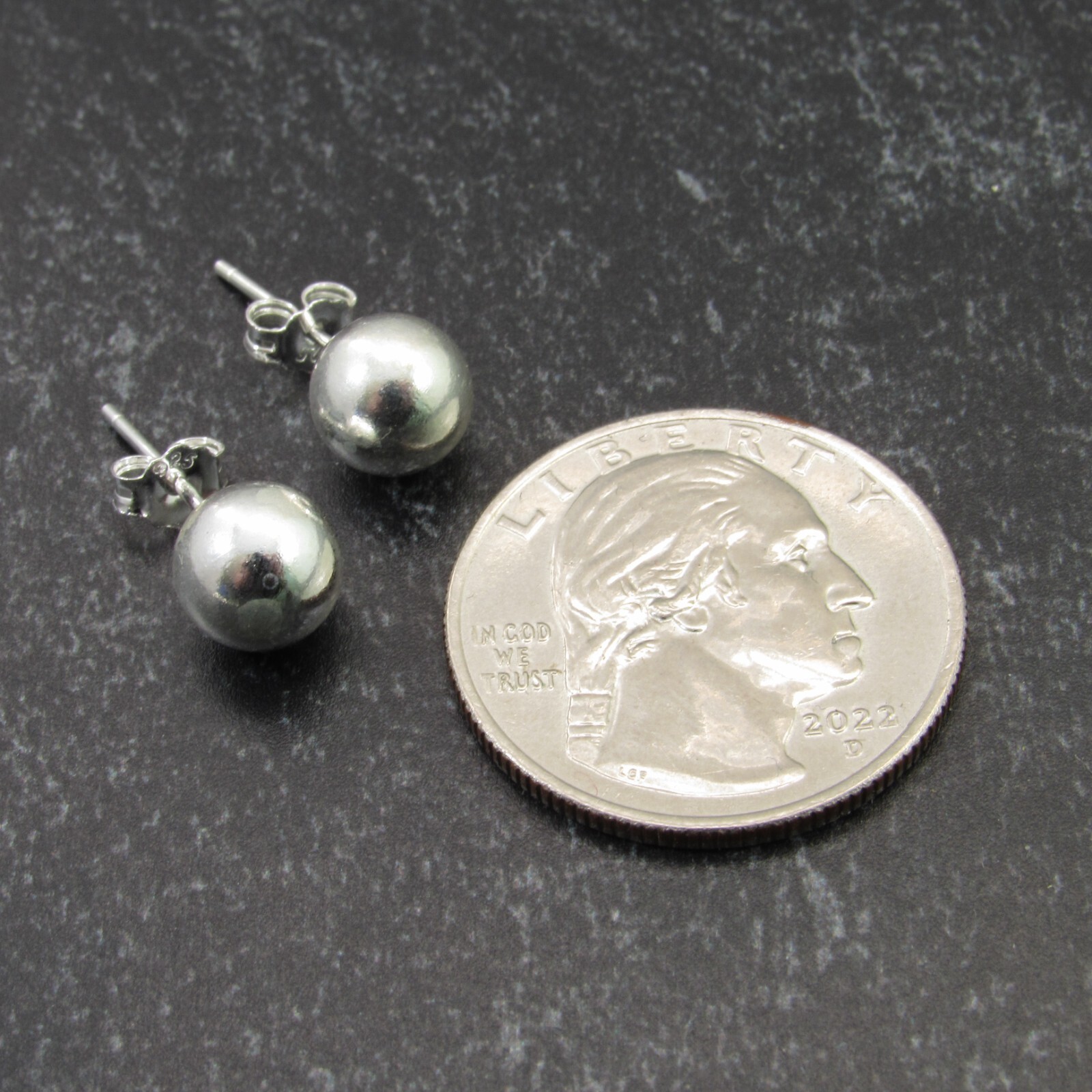 Solid 925 Sterling Silver Round Ball Stud Earrings with Butterfly Pushback Clasp