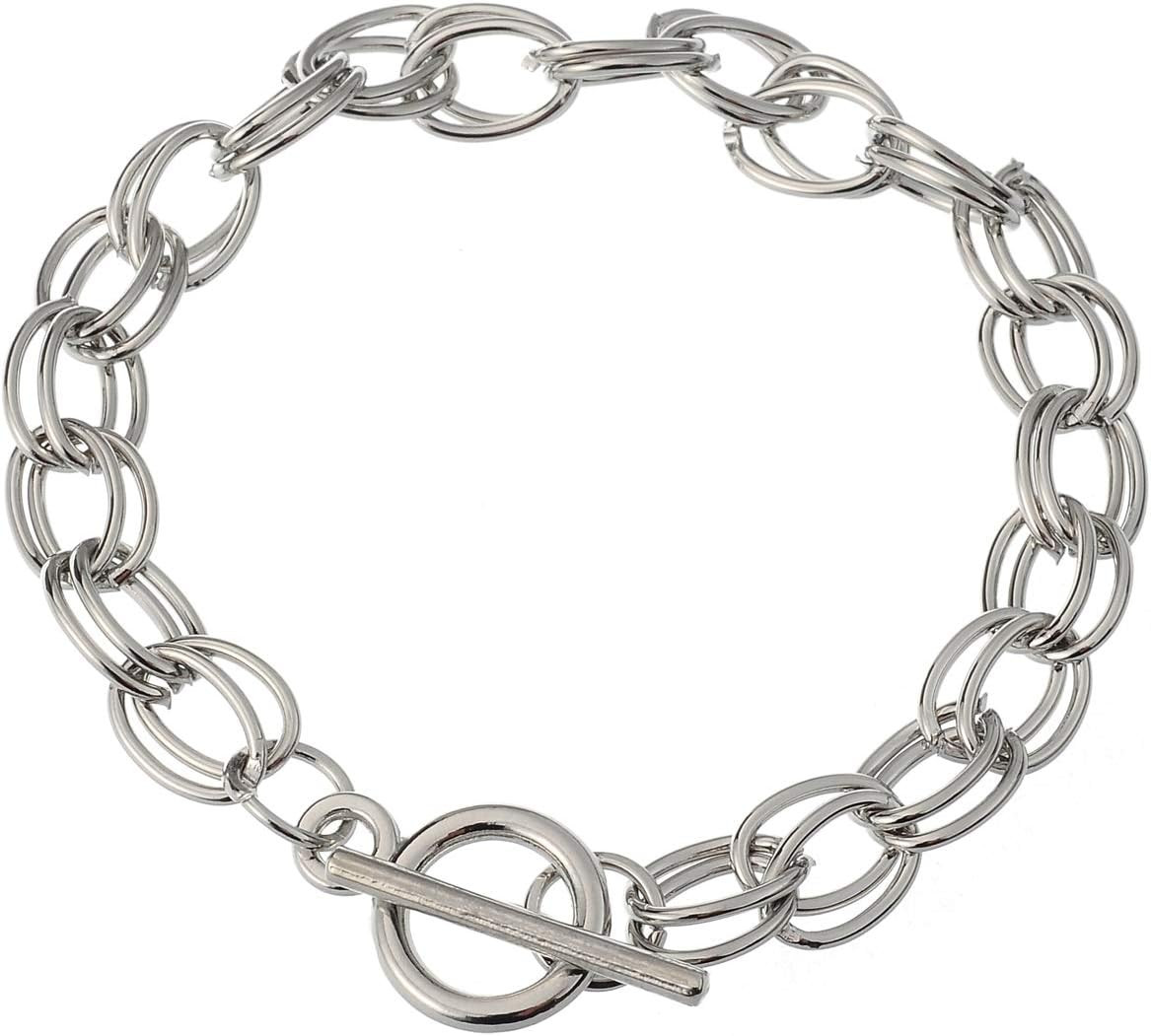 5Pcs Toggle Clasp Silver Color Charm Rolo Bracelet Double Oval Link Chain 18Cm D