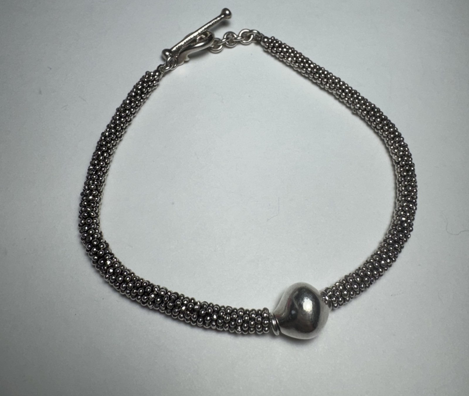 Michael Dawkins Sterling Silver Pebble Chain Teardrop Toggle Bracelet 925 7″