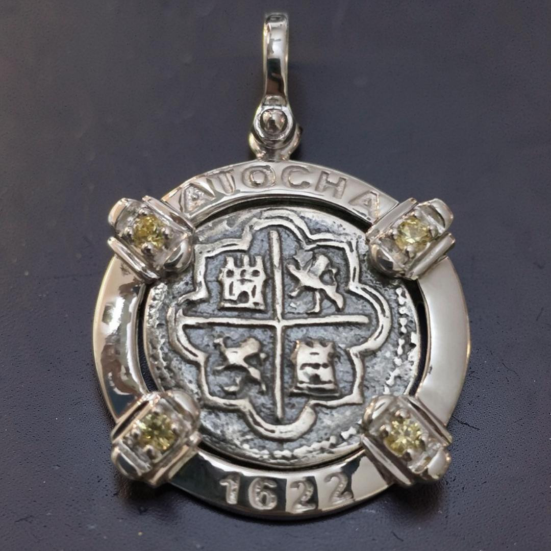 Atocha 1622 Shipwreck Silver Coin Pendant Citrine Gemstones Sterling Silver