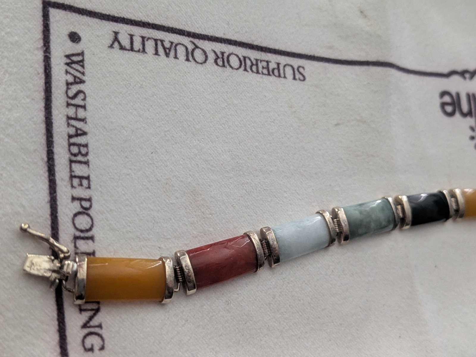 Multicolored Jade Bracelet 7.5″ Gold Over Silver