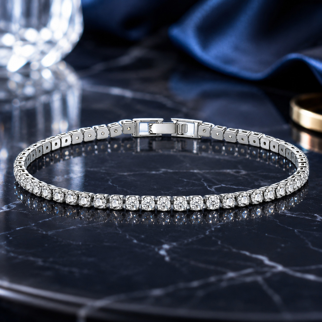 5.2Ct Round Cut VVS1/D Moissanite Tennis Bracelet 14K White Gold Finish 3MM