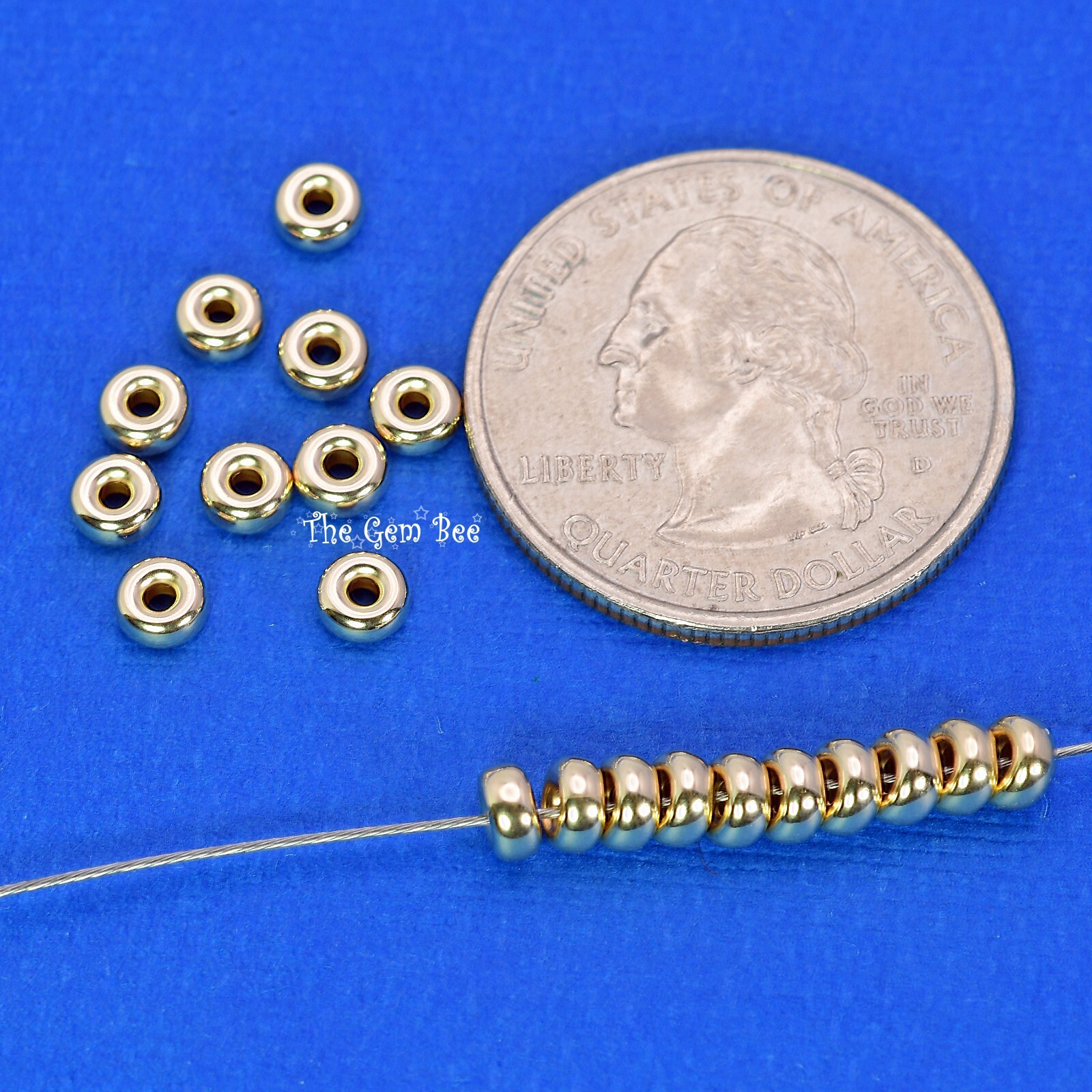 4.2mm 14k Solid Gold Smooth Donut Rondelle Bead Spacer (10)
