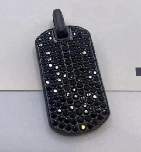 2Ct Round Cut Lab Created Diamond Black Dog Tag Pendant 14K Black Gold Plated