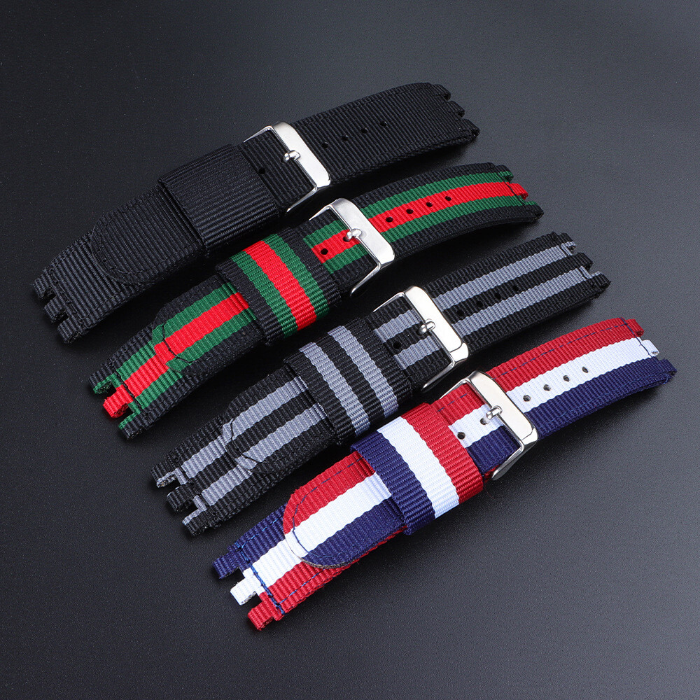 For Swatch Nylon Canvas Watch Band Strap High Quality Sport Wristband 17/19/20mm