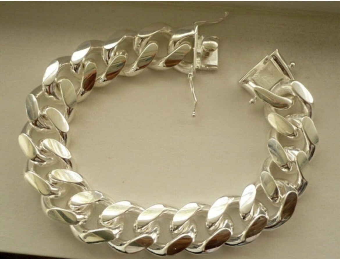 Hand Polished 14.9mm Solid 925 Silver Miami Cuban Link Men’s Bracelets 9″ & 10″