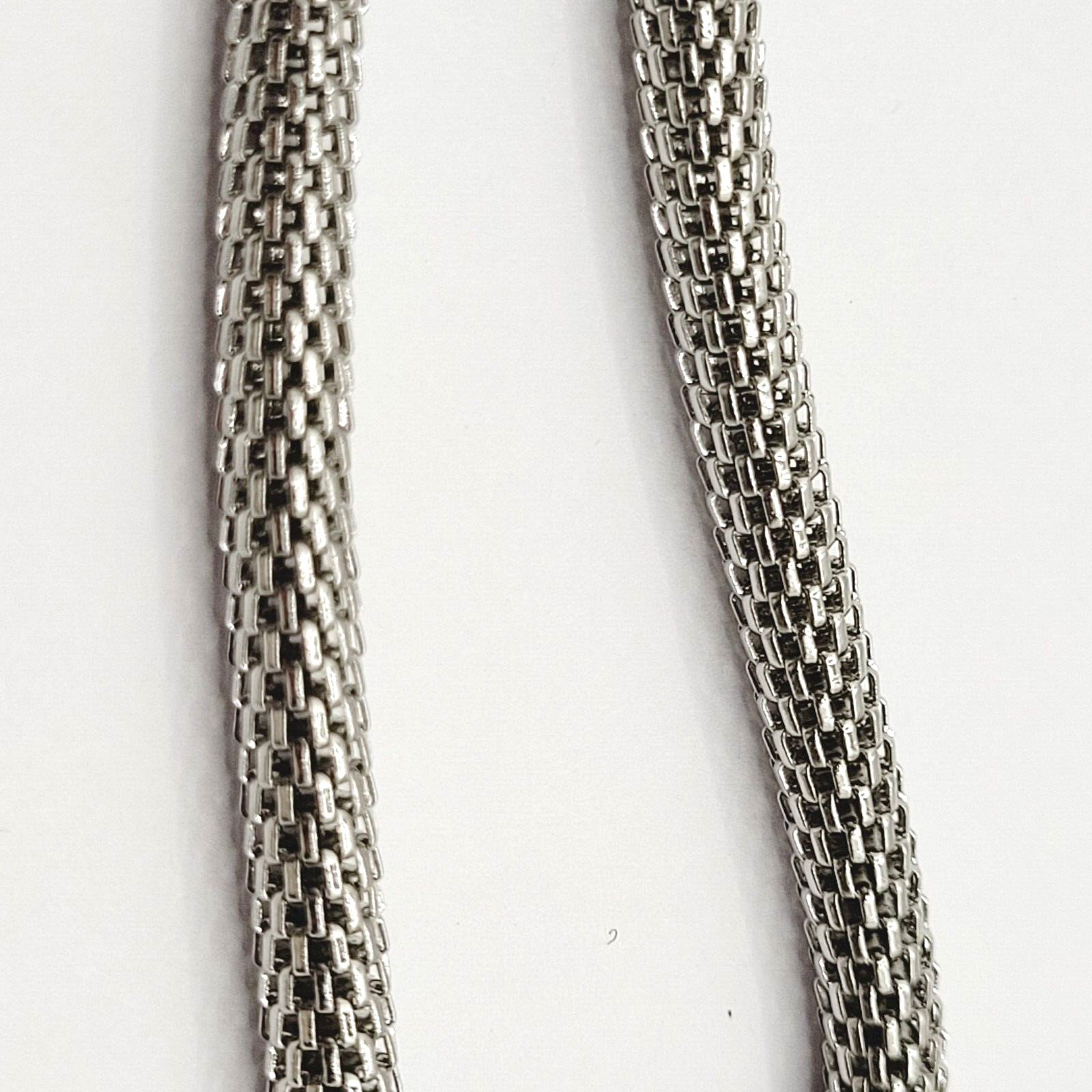 Puffy Heart Polished Charm Dangle on Silver Tone Stainless Mesh Bracelet 7 Inch