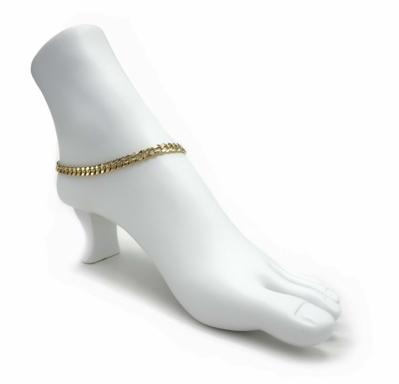 12 Piece CONCAVE CUBAN LINK CHAIN ANKLET CZ 6mm ANKLE BRACELET 14K GOLD PLATED