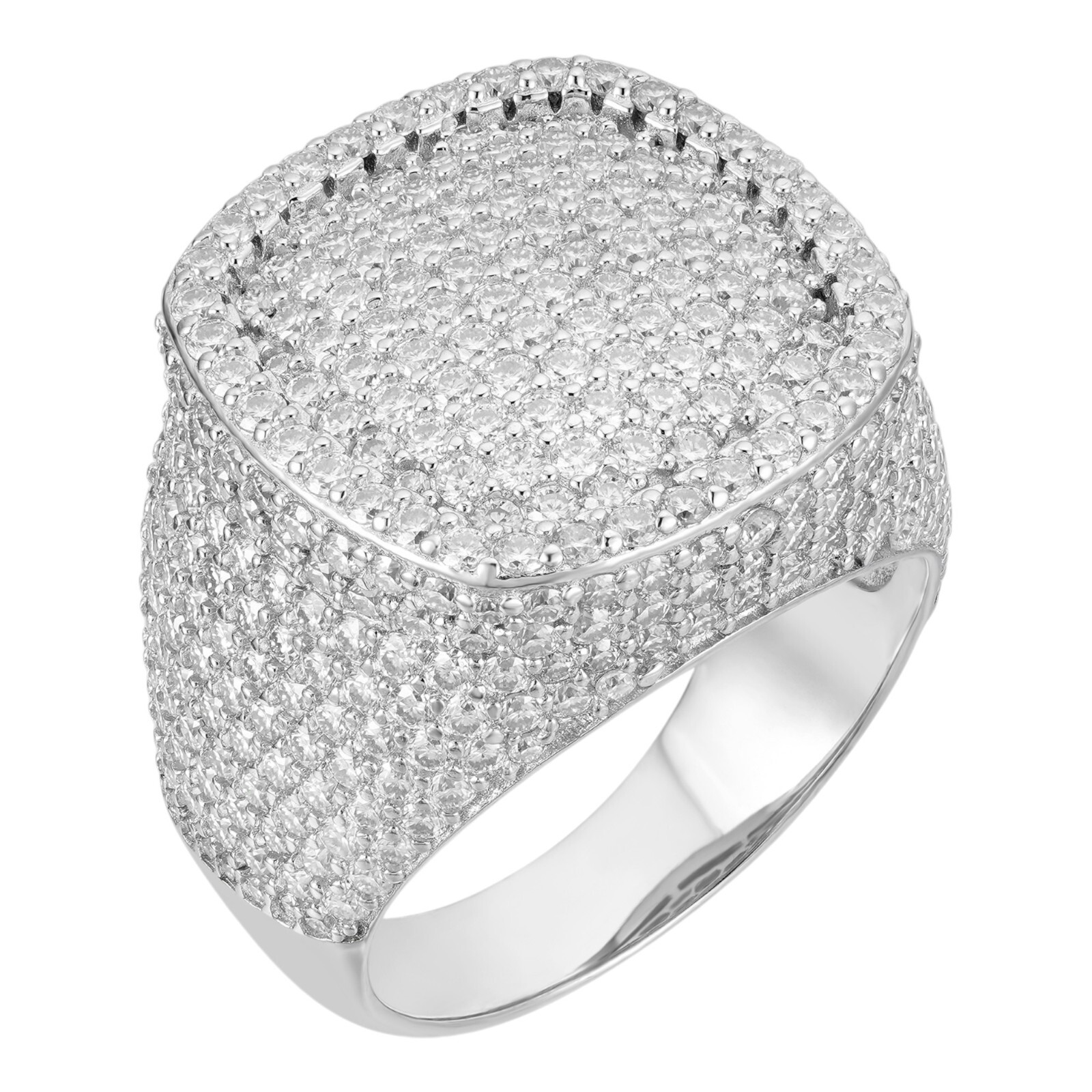 MOISSANITE Mens Large Fully 3D Square Dome Iced Hip Hop Ring 925 Sterling Silver