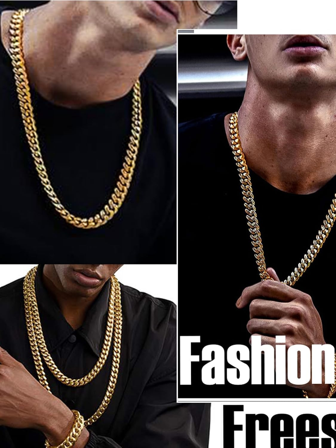 Miami Cuban Link Chain Necklace for Men, Stainless Steel Curb Chain, 4.8/6/10/14
