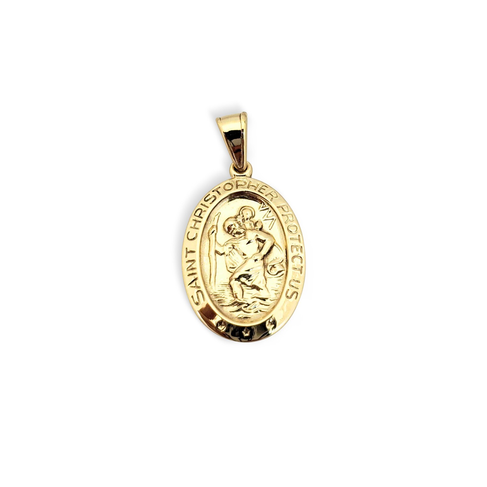 Solid 18K Yellow Gold St. Christopher Medal Pendant, 3/4″, Catholic Saint