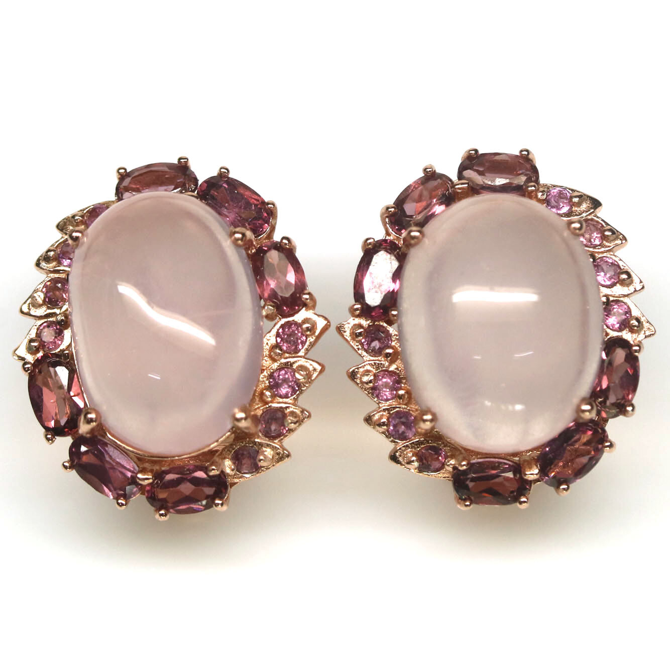 Gemstone 12 x 15 mm. Rose Quartz & Rhodolite Garnet Earrings 925 Silver