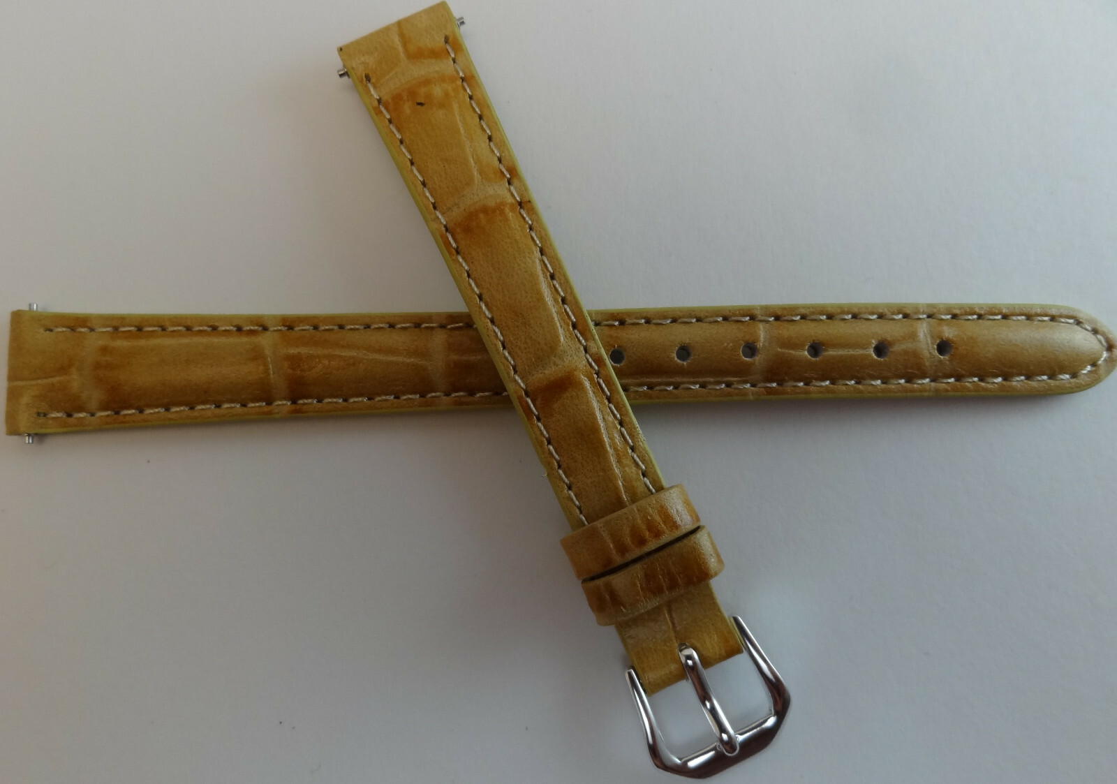 New 12mm Regular Genuine Leather Light Tan Simulated Crocodile Grain Watch Band