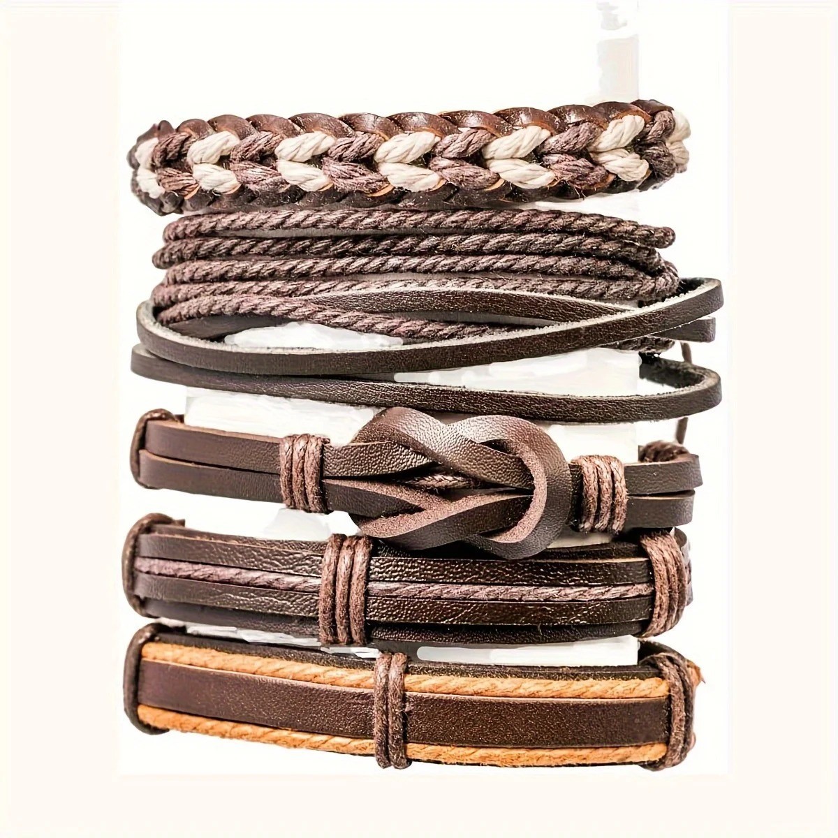 20pcs Braided Leather Bracelets, Wrap Cuff with Wood Beads Hemp for Men & Women