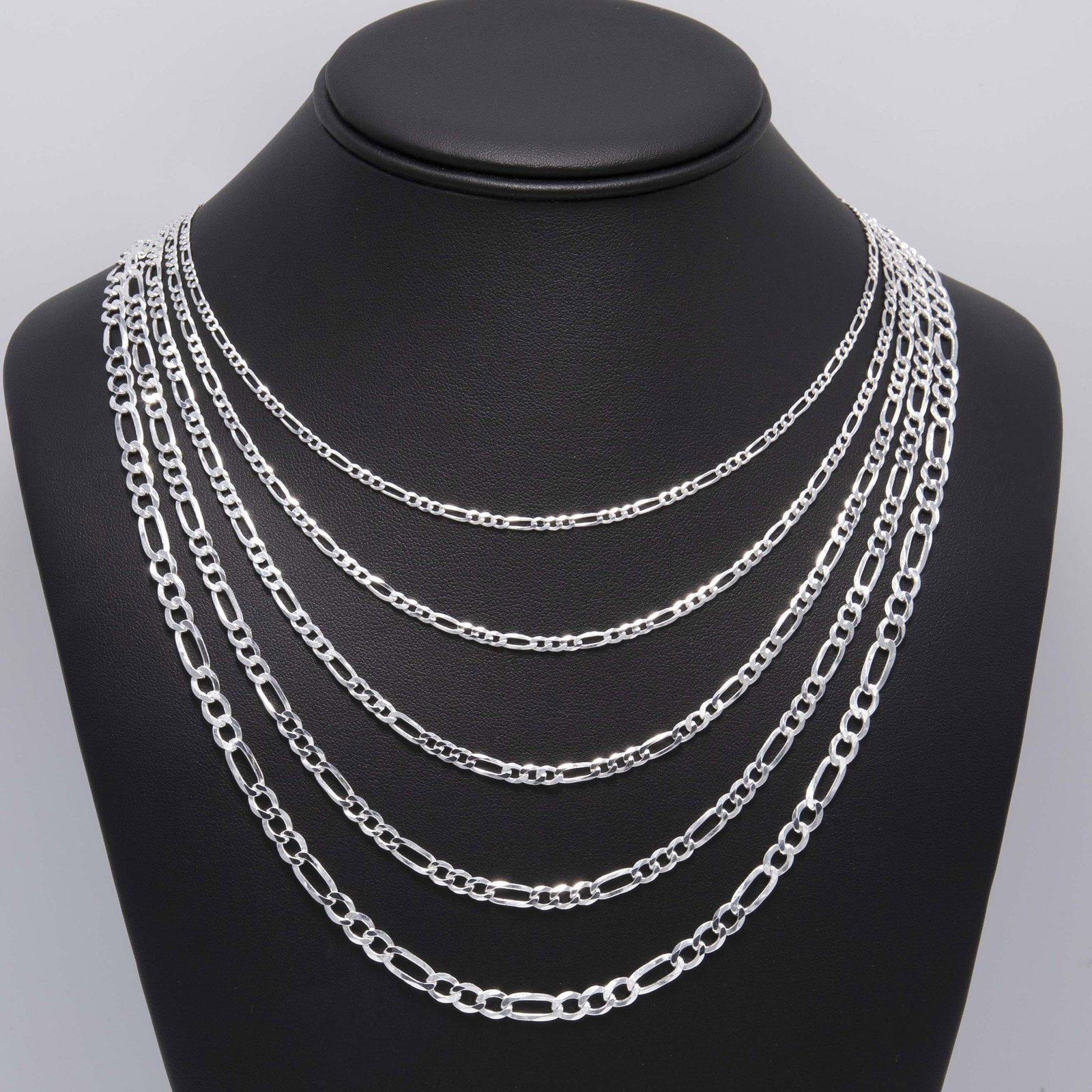 Shiny Figaro Chain Solid Sterling Silver 925 Italy All Sizes