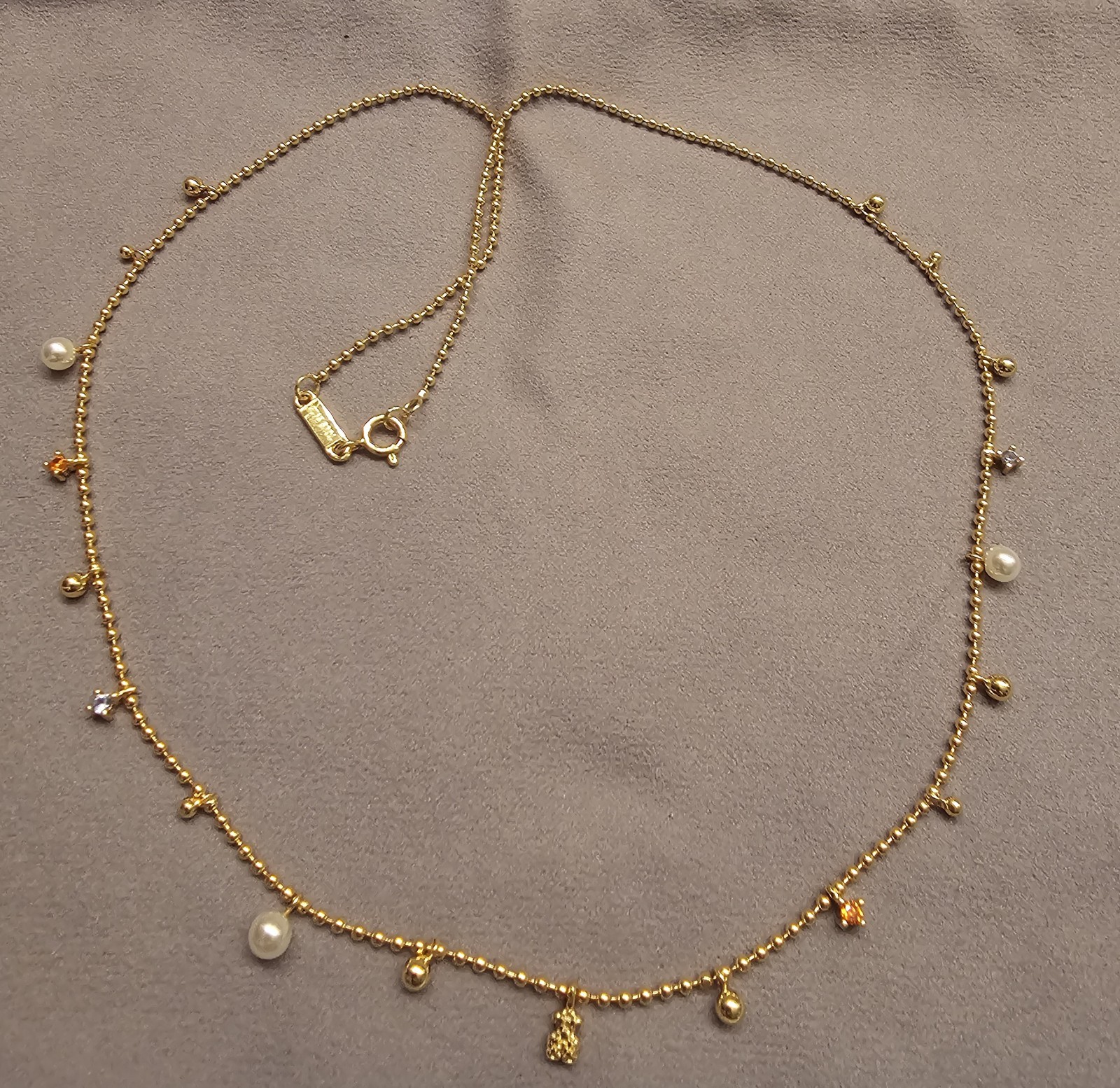 🧡💛TOUS NECKLACE CHARM GOLD PLATED PEARL, RINESTONE AND BEAR NECKLACE