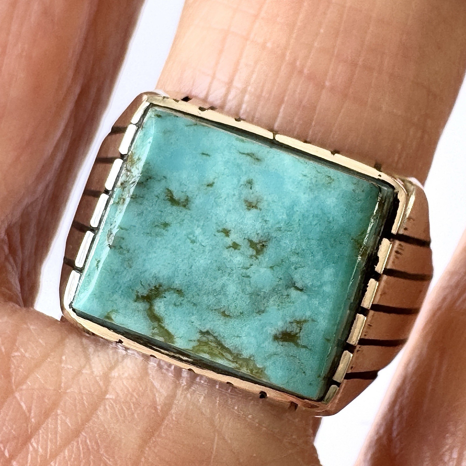 Navajo Turquoise Mens Ring Sz 12 Rectangle Signed Jack Sterling 14mm