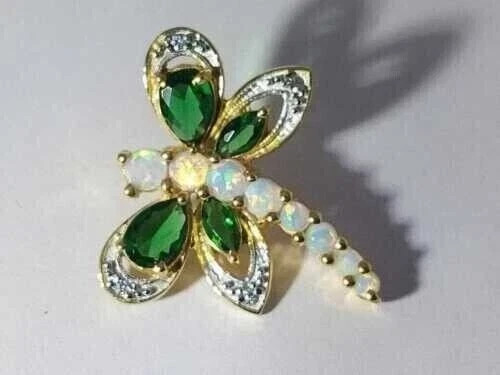 Natural Fire Opal 1.50Ctw Round Cut Dragonfly Pendant 14k Yellow Gold Plated