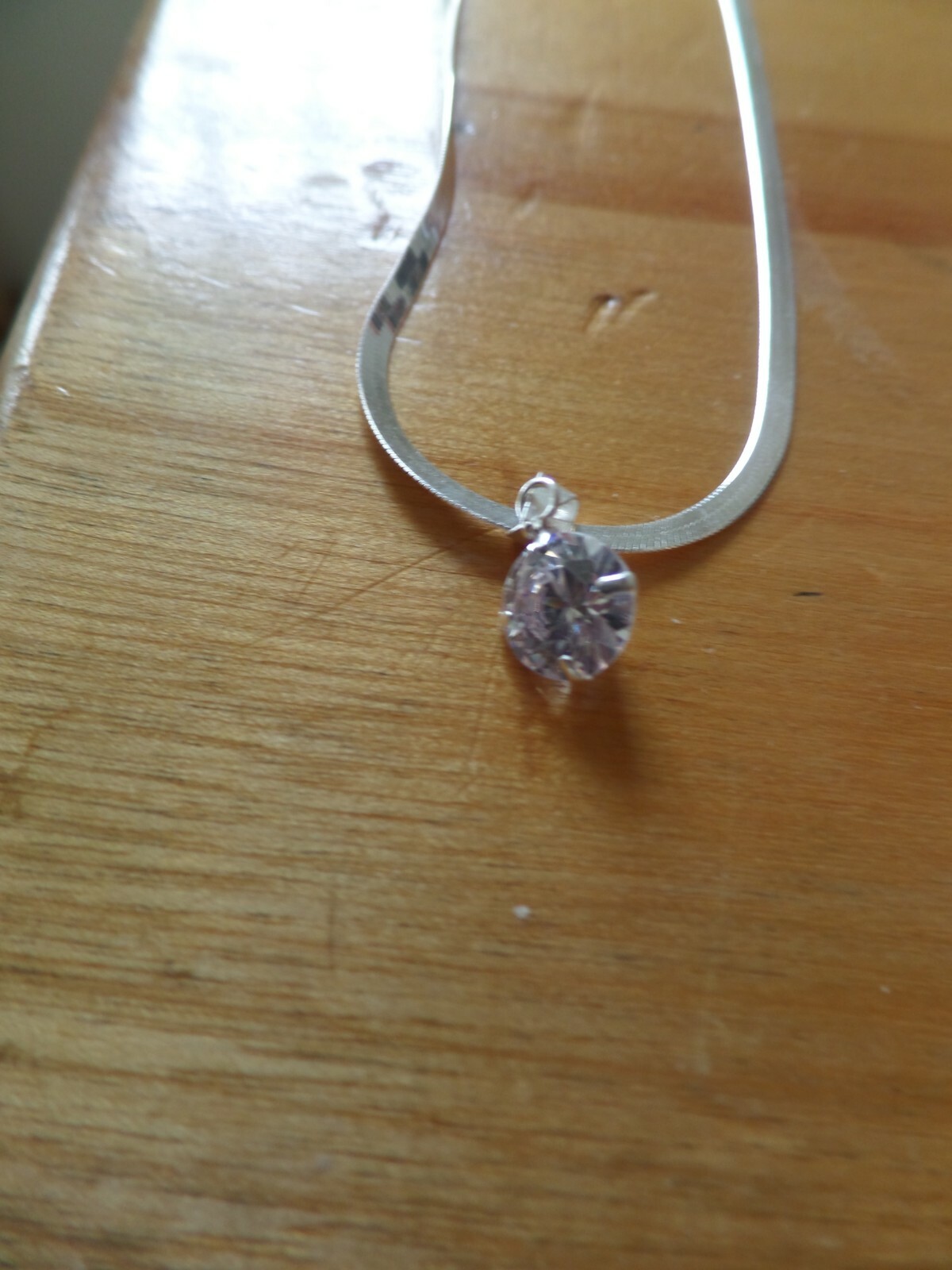 italian SS 925 Herringbone 5.3 Gram Chain 20 in w Pendent 6.5 Simulant  Diamond 