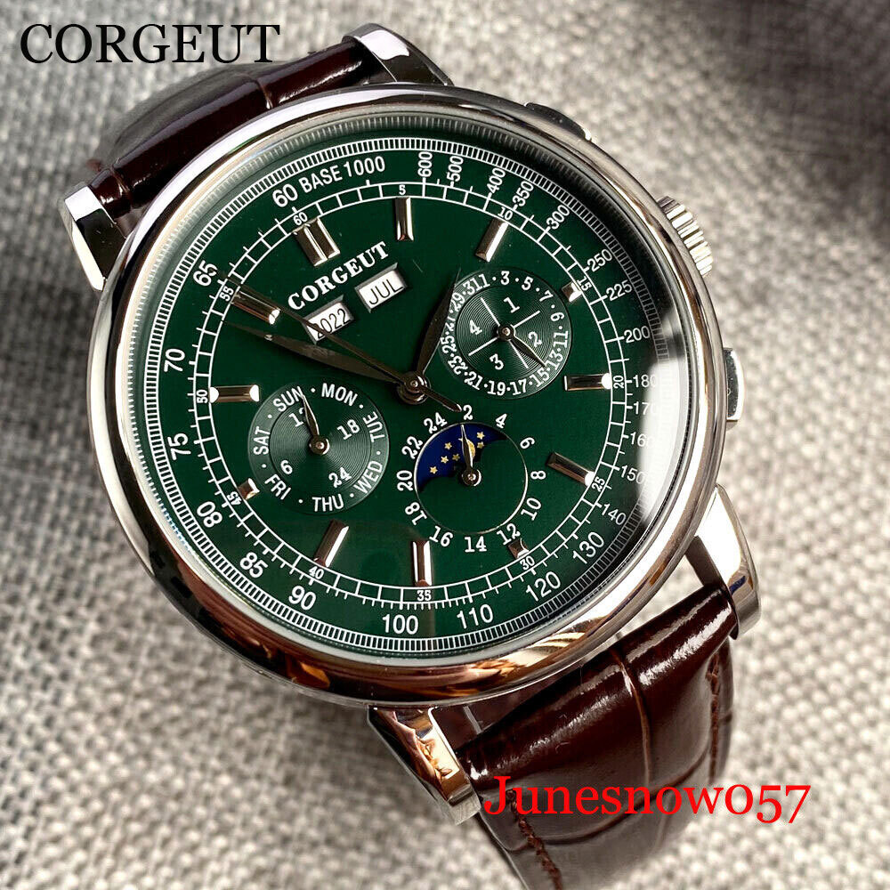 Corgeut Men Watch Rose Gold ST1655 Movement Automatic Month Week Year Moon Phase