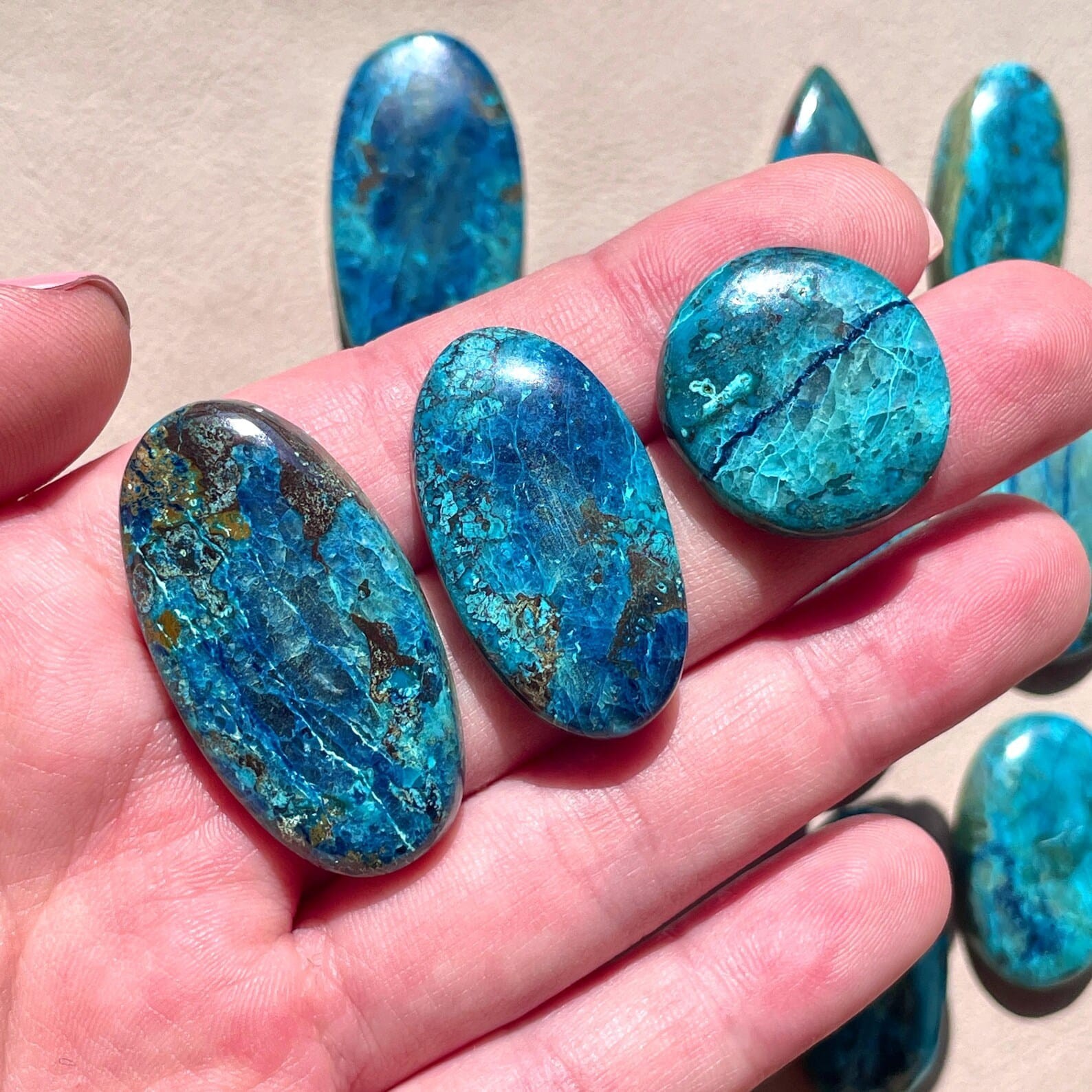 Natural Shattuckite & Cuprite Azurite Cabochon – Flat back Loose Gemstone Lot