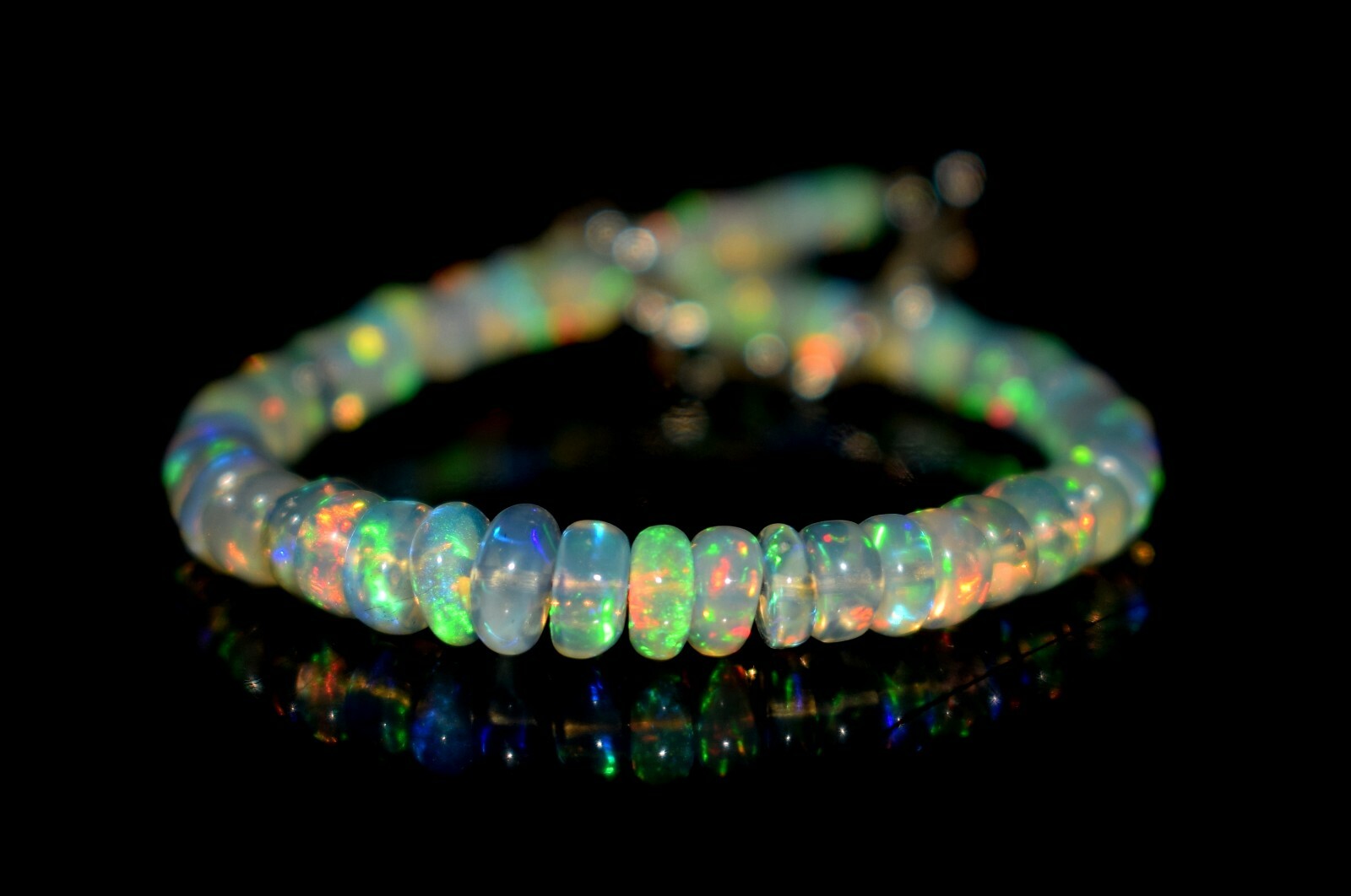 New 6.5″ Beads Bracelet 925 Sterling Silver Natural Ethiopian Fire Opal Gemstone