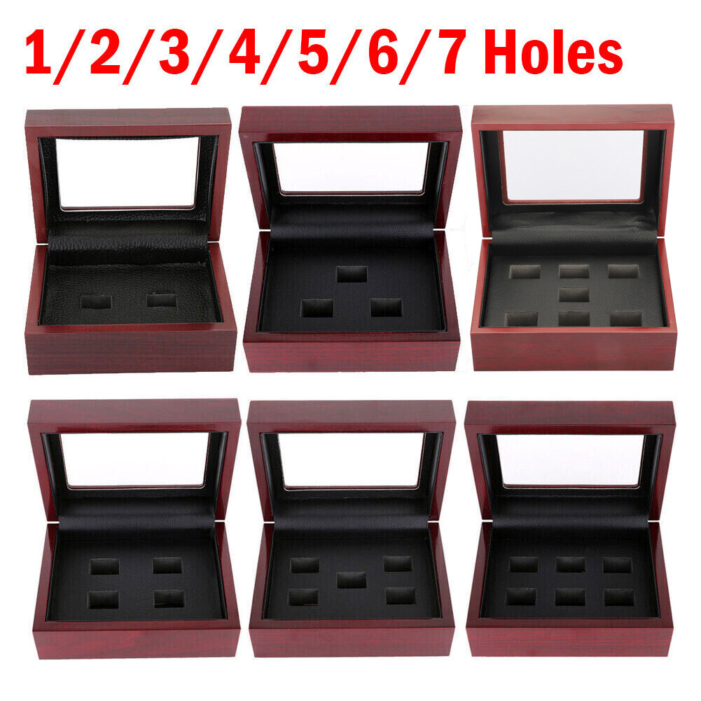 1-7Hole Championship Ring Display Box Wooden Collection Case Storage Holder Gift