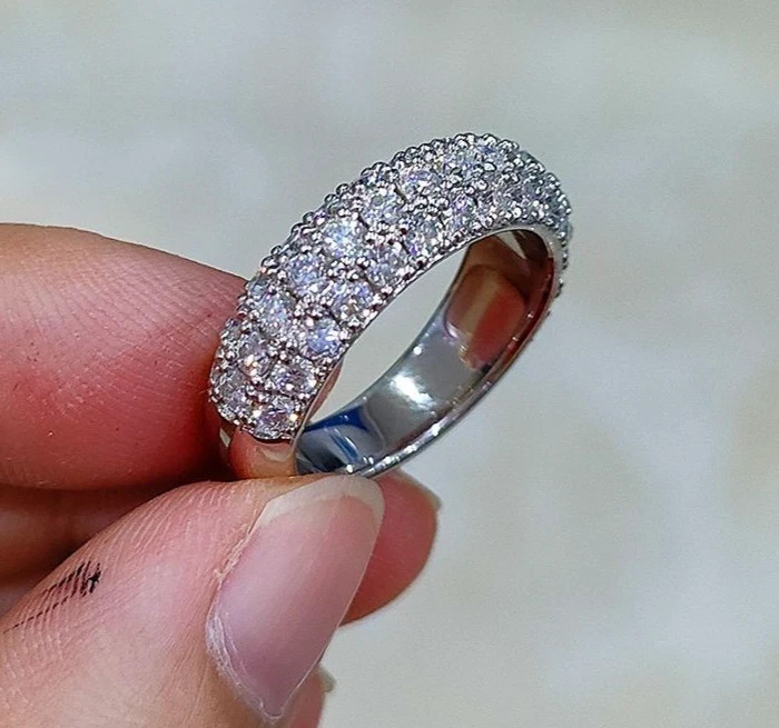 2.50Ct Round Cut Natural Diamond Eternity Wedding Band Real 950 Platinum Size 7