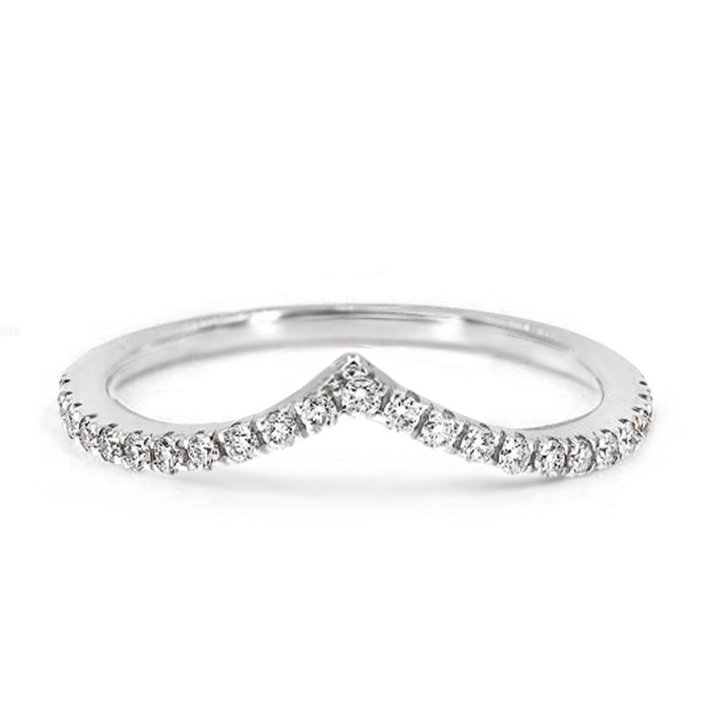Rhodium Plated CZ Wave Chevron Stackable Wedding Band Ring 1.5mm Sizes 5-10