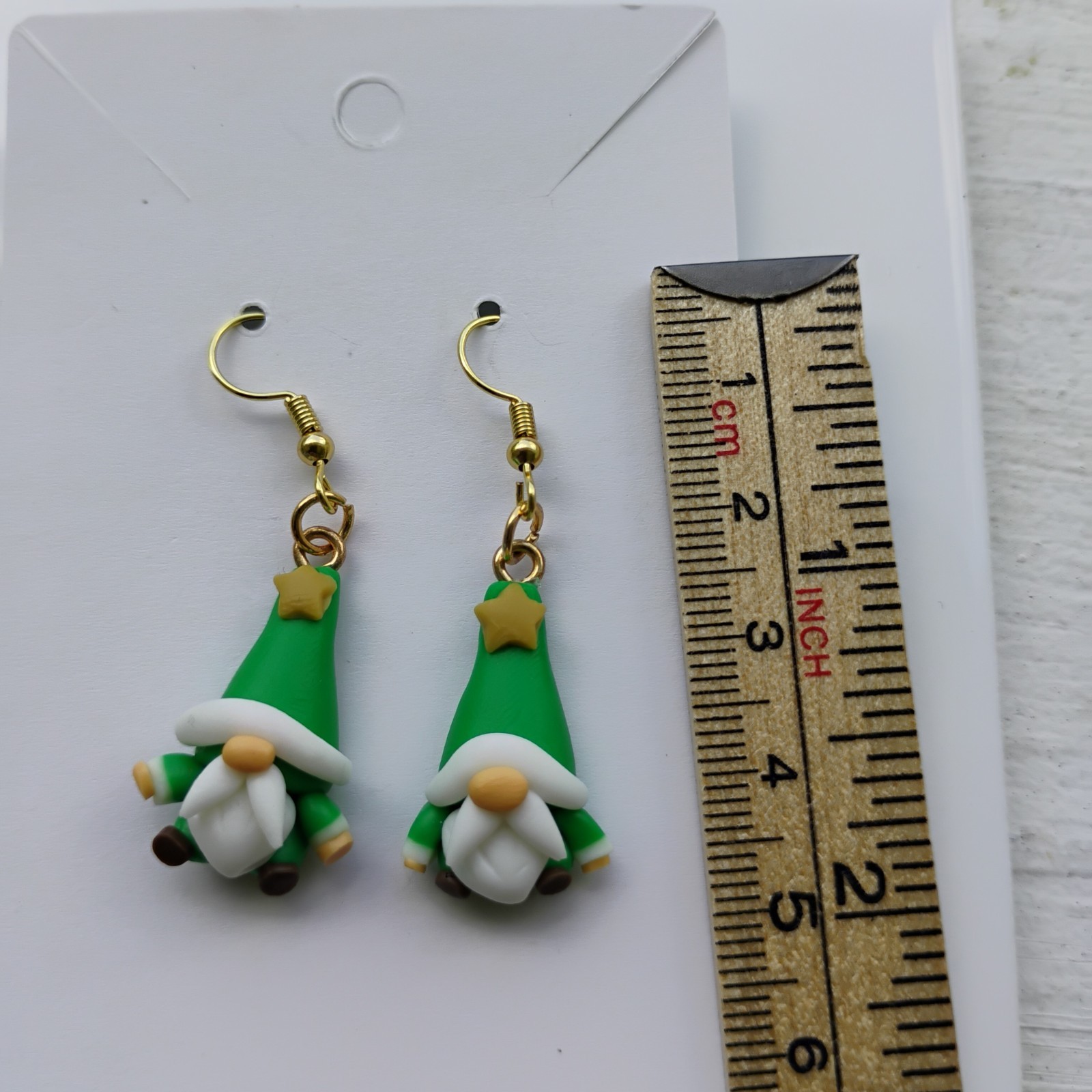 Dangle Earrings Holiday Christmas Gnome Clay 18k Gold Plated Fishhooks New!