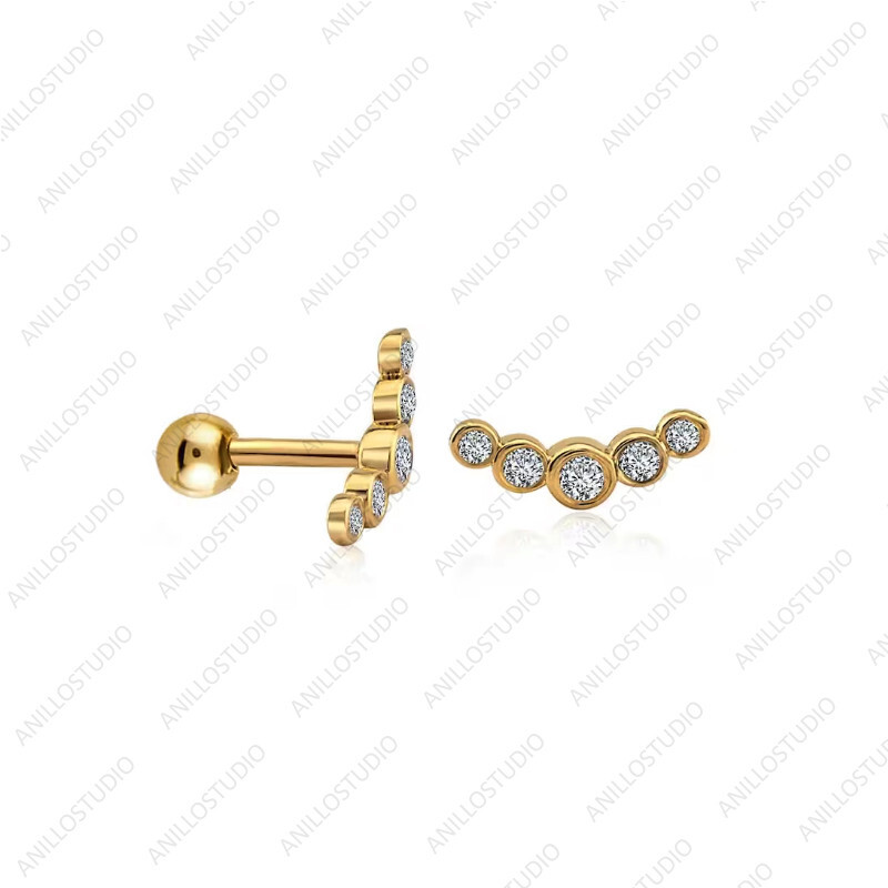 Natural Diamond Cartilage Tiny Earring Helix, Conch, Earlobe Piercing 14k Gold