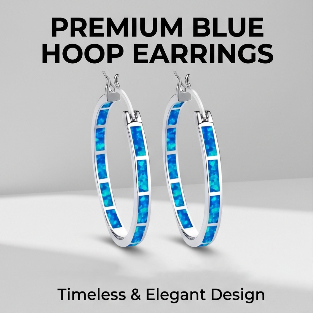 2PCS Blue Gemstone Hoop Earrings Huggie Drop Dangle Fashion Jewelry Women Gift