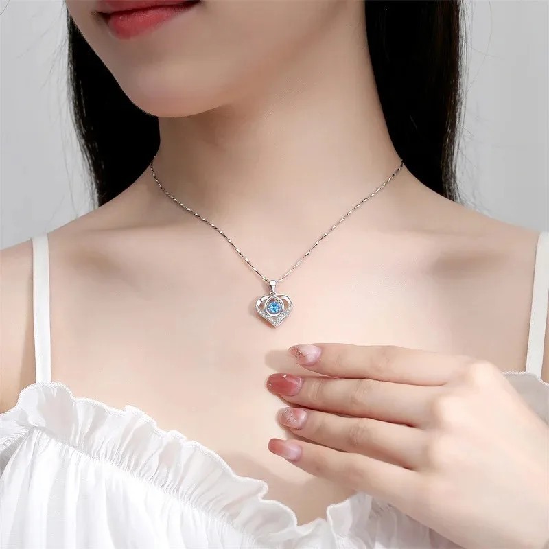 Gorgeous Silver Plated Necklace Pendant Women Cubic Zircon Jewelry Lab-Created