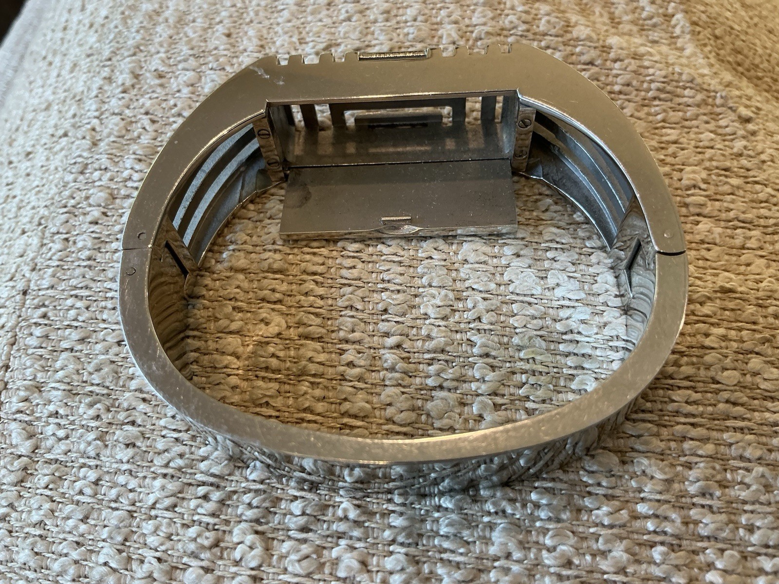 Tory Burch Silver Tone Metal Hinged Cuff Bracelet W/Hidden Compartment