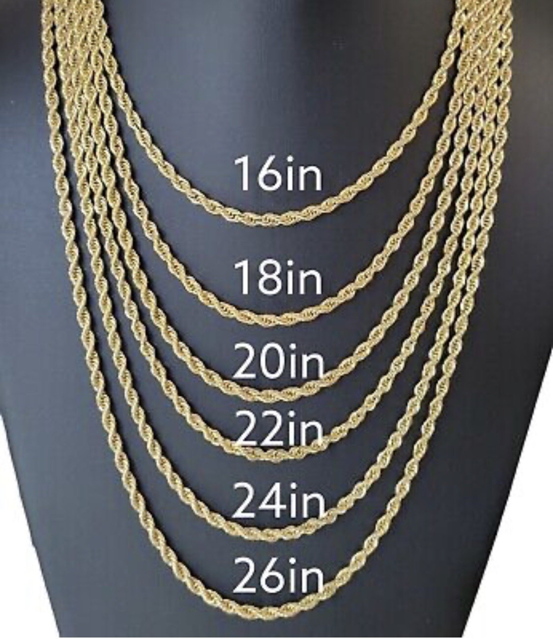 18K Gold Plated Rope Chain Necklace 3/4/5mm 20-30″ Mens Women’s