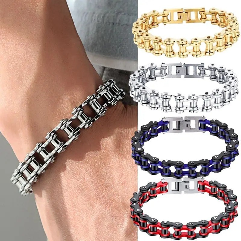 Stainless Steel 8.5 in Solid Motorcycle Bike Chain Design Bracelet Men’s Jewelry
