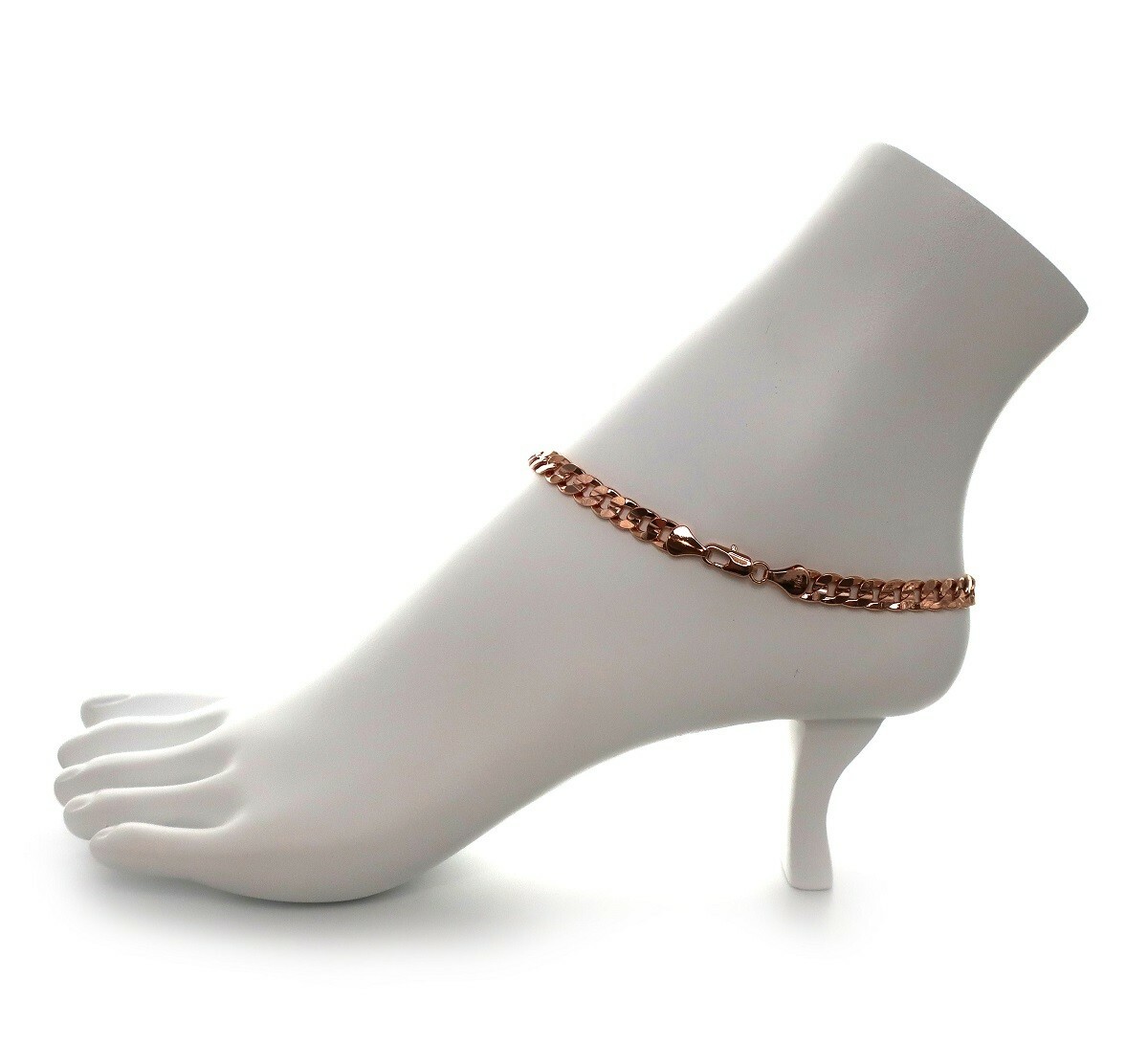 10″ Concave Cuban Link Chain Quality Anklet Bracelet 14k Pink Rose Gold Plated