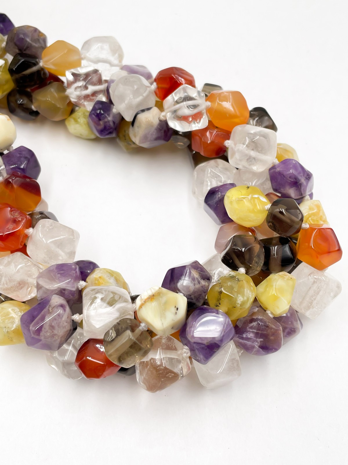 Natural Mixed Gemstone Smooth Faceted Nugget Chunks Approx. 10-15mm 64″ Strand