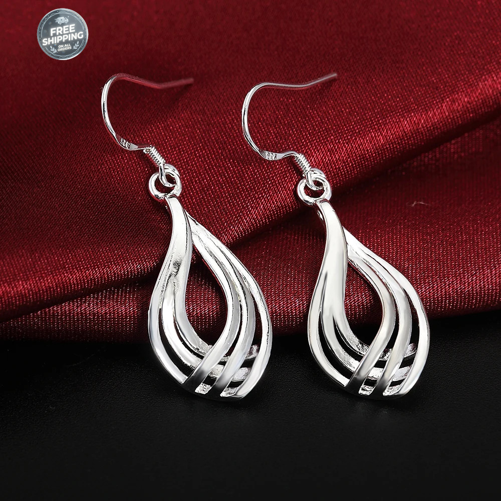 2Pair Womens 925 Sterling Solid Silver Polished Long Drop Dangle Charm Earrings