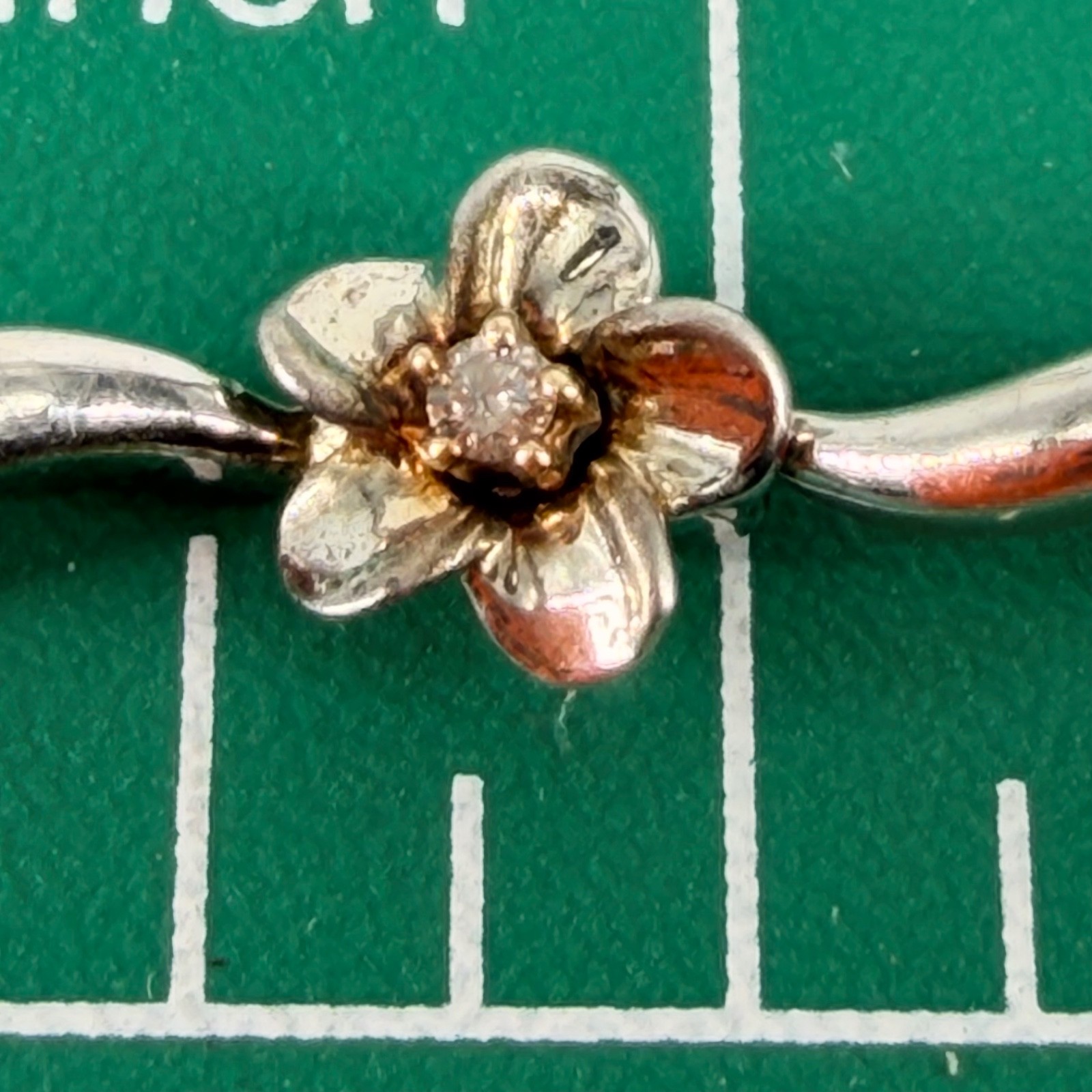 925 Sterling Silver Gold Flower Diamond 10K Gold Accent Hinge Link Bracelet 6.5″